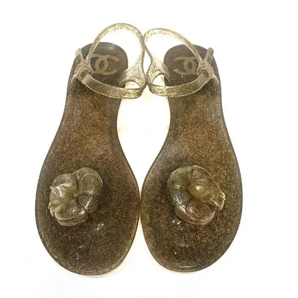 Chanel Camellia Flower Gold Jelly Interlocking CC Sandal EU 41 US 10-10.5 Flats - Picture 2 of 10
